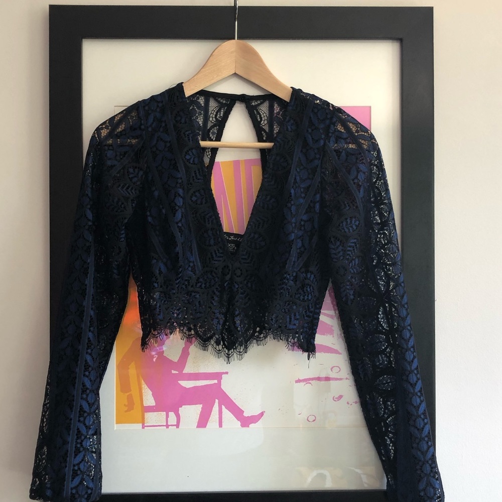 black/blue lacy crop top from for love and lemons